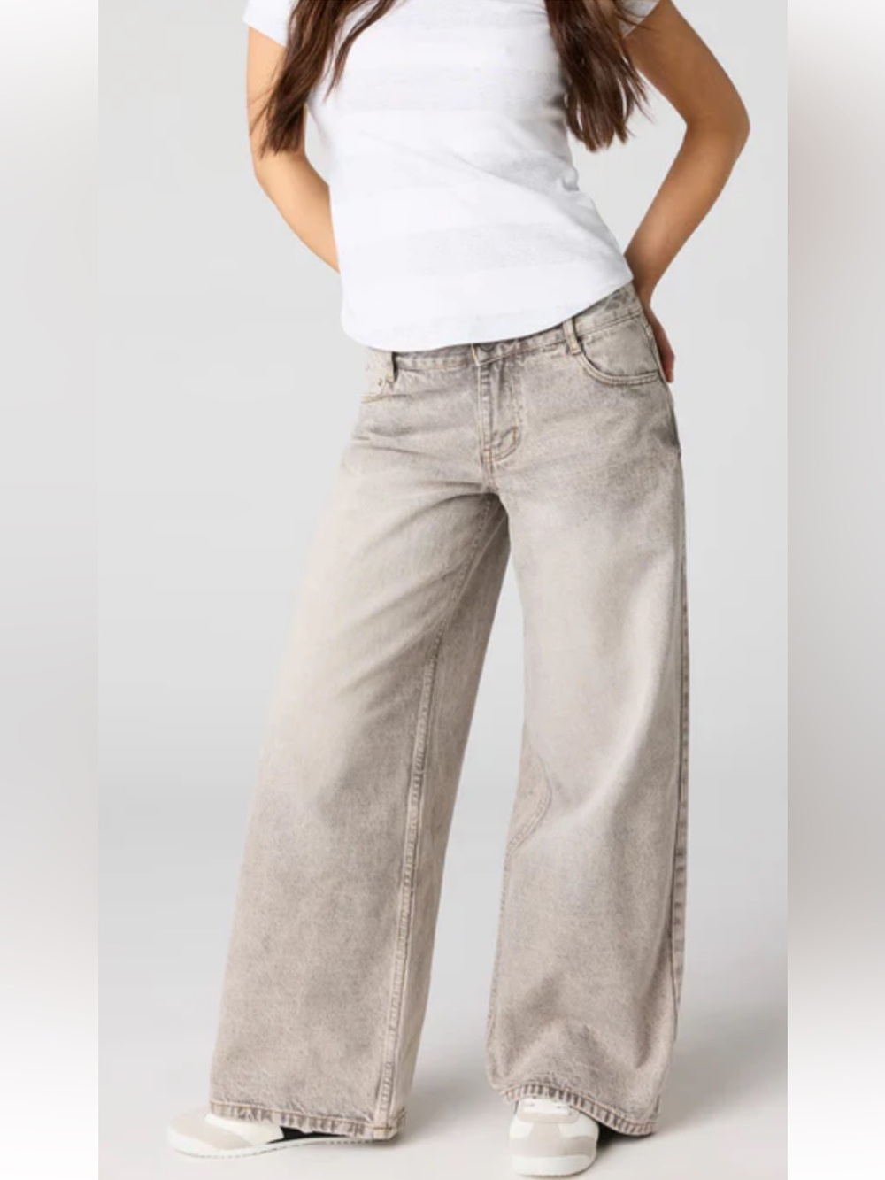 &Denim Baggy Wide Loose Fit Low Waist Baggy Large Grey Wash Jeans size 10
